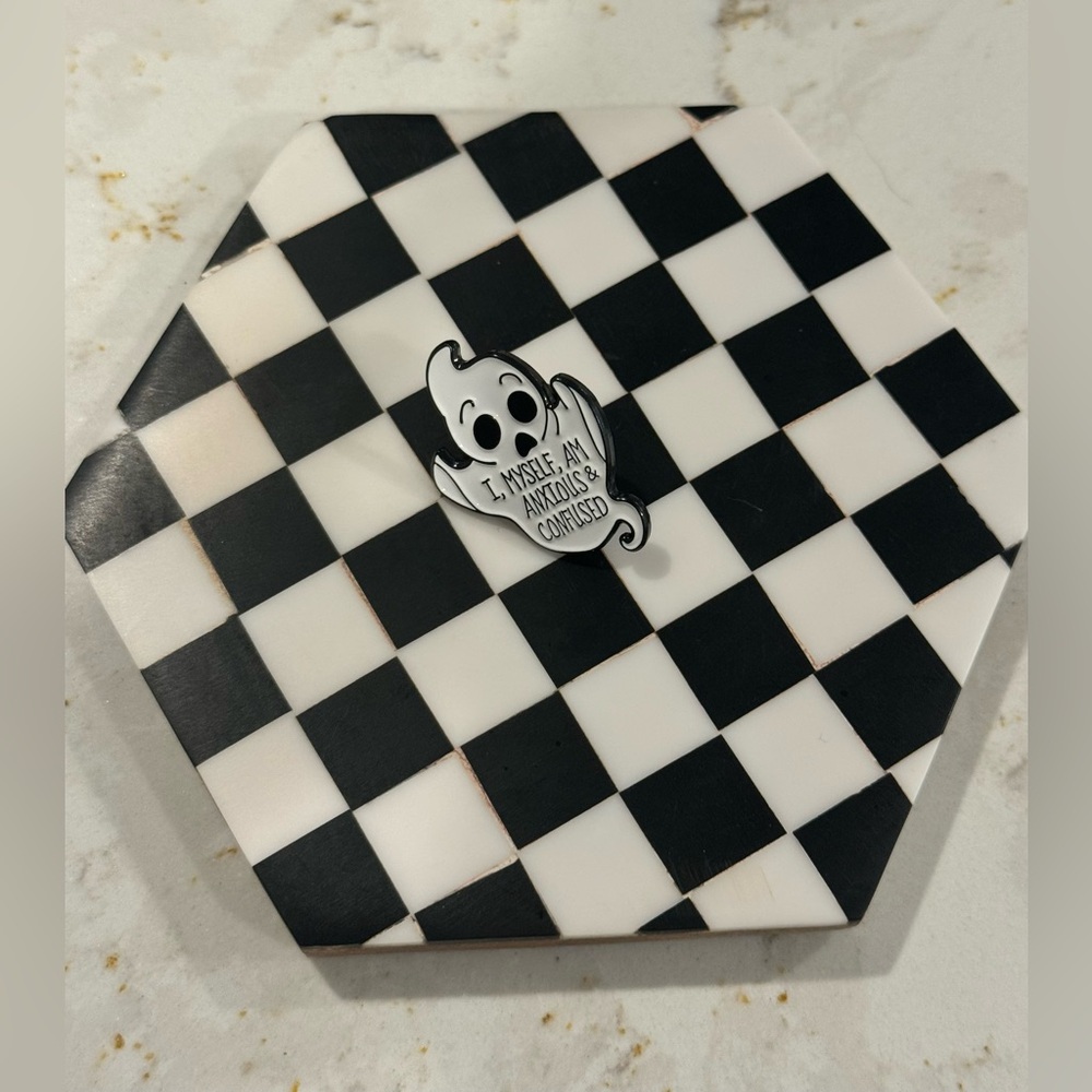 Ghost Spooky Halloween Enamel Pin I Myself Am Anxious & Confused Halloween